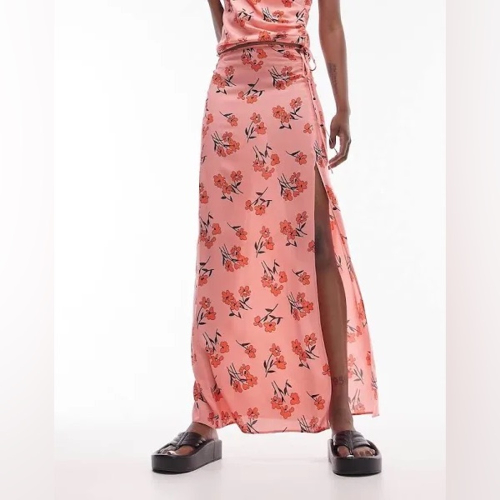 Topshop Coral Floral Maxi Skirt